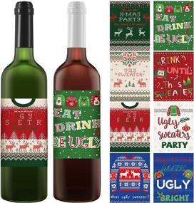 img 4 attached to 🎄 Elcoho 16-Piece Ugly Sweater Style Christmas Wine Bottle Label Stickers: Festive Decorations for Xmas Party & Gift Set