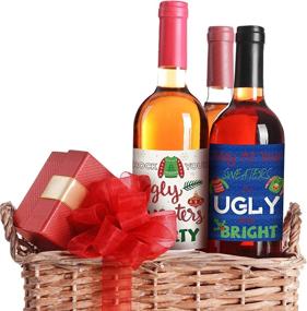 img 1 attached to 🎄 Elcoho 16-Piece Ugly Sweater Style Christmas Wine Bottle Label Stickers: Festive Decorations for Xmas Party & Gift Set