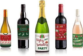 img 2 attached to 🎄 Elcoho 16-Piece Ugly Sweater Style Christmas Wine Bottle Label Stickers: Festive Decorations for Xmas Party & Gift Set