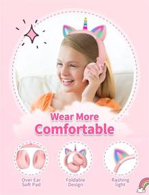 img 1 attached to 🦄 Pink 2 Unicorn Kids Headphones: Foldable Bluetooth Headphones for Girls, Perfect for School, Travel, and Tablet Use - Light Up, Wireless Headphone Birthday Gift