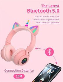 img 3 attached to 🦄 Pink 2 Unicorn Kids Headphones: Foldable Bluetooth Headphones for Girls, Perfect for School, Travel, and Tablet Use - Light Up, Wireless Headphone Birthday Gift