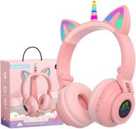 🦄 pink 2 unicorn kids headphones: foldable bluetooth headphones for girls, perfect for school, travel, and tablet use - light up, wireless headphone birthday gift logo