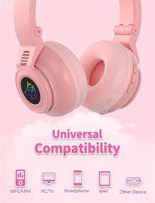 img 2 attached to 🦄 Pink 2 Unicorn Kids Headphones: Foldable Bluetooth Headphones for Girls, Perfect for School, Travel, and Tablet Use - Light Up, Wireless Headphone Birthday Gift