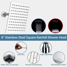 img 1 attached to COSYLAND 8-Inch High Pressure Rainfall Shower Head with Handheld Combo: 9 Settings, 11-Inch Extension Arm, 60-Inch Hose, Stainless Steel Bath Showerhead - Height/Angle Adjustable with Holder, Pipe Sealant Tape Included