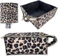 👜 foldable travel makeup bag: large cosmetic organizer for women and girls - waterproof, thickened and soft - includes 3 storage bags for brushes and lipsticks - large pencil case - cute leopard logo