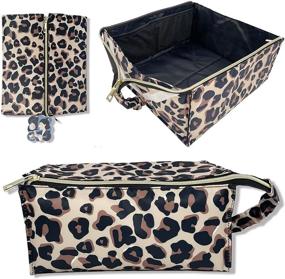 img 4 attached to 👜 Foldable Travel Makeup Bag: Large Cosmetic Organizer for Women and Girls - Waterproof, Thickened and Soft - Includes 3 Storage Bags for Brushes and Lipsticks - Large Pencil Case - Cute Leopard