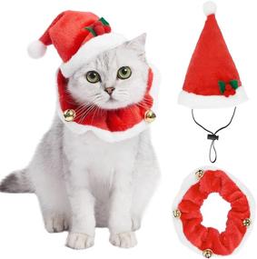 img 4 attached to 🎅 Милые рождественские костюмы для кошек VALUCKEE, шапочки Санты и ошейник с колокольчиками для животных, регулируемый рождественский наряд для кошек, собак и щенков, рождественский подарок.