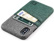 dockem luxe iphone x/xs wallet case: slim minimalist case w/ 2 credit card holder slots: ultragrip canvas style synthetic leather (green and grey) logo