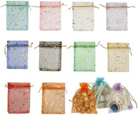 img 3 attached to 🎁 Tebery 200-Count Assorted Color Organza Gift Bags with Drawstring Gold Moon Star Print: Perfect for Jewelry, Sachet, Parties, Weddings, Favors - Size: 3.5 x 4.75 Inches