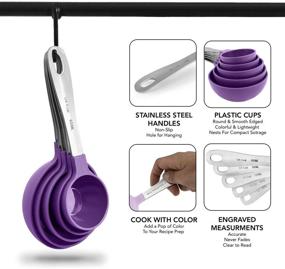 img 1 attached to 12 Piece Plastic Measuring Cups and Spoons Set with Stainless Steel Handles - COOK WITH COLOR Nesting Kitchen Liquid and Dry Measuring Cup Set (Lavender Spoons/Purple Cups)