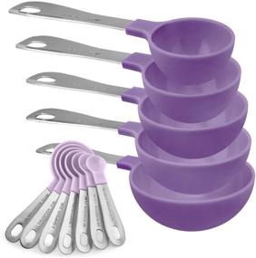 img 4 attached to 12 Piece Plastic Measuring Cups and Spoons Set with Stainless Steel Handles - COOK WITH COLOR Nesting Kitchen Liquid and Dry Measuring Cup Set (Lavender Spoons/Purple Cups)