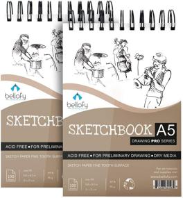 img 4 attached to 📒 Bellofy 200 Sheet Drawing Pads - Ideal Sketchbook for Artists, Kids & Adults - 5.8 x 8.3 Inch - Top Spiral Sketchpad for Dry Media - High-Quality Sketch Art Paper - 64IB 95GSM