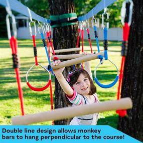 img 2 attached to 🐵 Double Ninja Slackline Obstacle Course for Kids - 80 Ft Line - Monkey Bars Playground Equipment - Ninja Warrior Course with Monkey Bars - Deluxe Edition