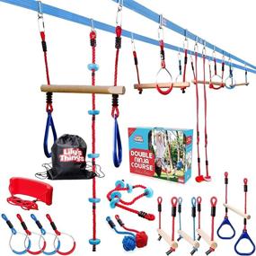 img 4 attached to 🐵 Double Ninja Slackline Obstacle Course for Kids - 80 Ft Line - Monkey Bars Playground Equipment - Ninja Warrior Course with Monkey Bars - Deluxe Edition