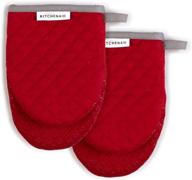 🧤 kitchenaid asteroid mini cotton oven mitts: set of 2 with silicone grip, fire red - 2 count logo