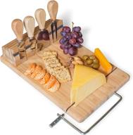 🧀 premium topline bamboo cheese board: complete with wire slicer and 4-piece knife set - a must-have for cheese lovers! logo