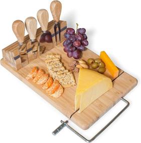 img 4 attached to 🧀 Premium Topline Bamboo Cheese Board: Complete with Wire Slicer and 4-Piece Knife Set - A Must-Have for Cheese Lovers!