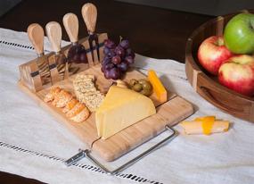 img 3 attached to 🧀 Premium Topline Bamboo Cheese Board: Complete with Wire Slicer and 4-Piece Knife Set - A Must-Have for Cheese Lovers!