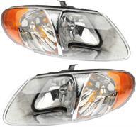 🚗 high-quality irontek headlight assembly - fits chrysler town & country 2001-2004, chrysler voyager 2001-2003, dodge caravan 2001-2007, dodge grand caravan 2001-2007 - chrome housing with clear lens - ch2502129 - pack of 2 logo