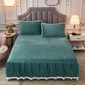 img 3 attached to 🛏️ JAUXIO Green King-Size Diamond Quilted Velvet Bedspread with 18" Deep Ruffles Drop Fitted Sheet Bed Skirt, featuring Tassels Decorative Fringe