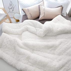 img 3 attached to 🛋️ Terrug Soft Shaggy Fuzzy Comforter Set - Luxurious Fluffy Snuggly Bedding for Couch Sofa or Bed - Cream White, 104x90 Inches
