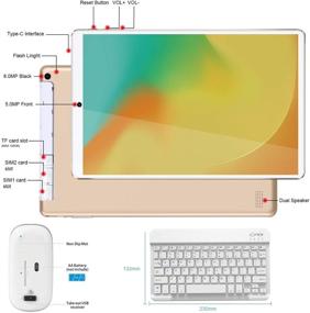 img 2 attached to 📱 Премиум Золотой планшет с беспроводным чехлом-клавиатурой и мышью, Android 10.0 Pie, 10-дюймовым IPS HD дисплеем, 4 ГБ ОЗУ 64 ГБ ПЗУ, четырехъядерным процессором, сертифицированный Google GMS, два 4G SIM-карты, двойная камера 8 МП, длительное время работы аккумулятора.