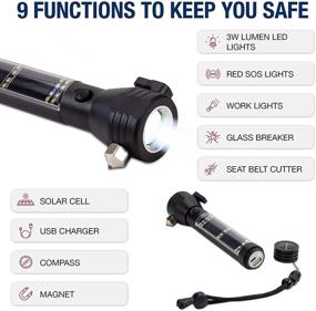 img 2 attached to 🔦 4PATRIOTS: Ultimate Emergency Solar Powered Tactical Flashlight – Multi-function Ultra-Bright Tool with Safety Hammer, Seat Belt Cutter, and Compass for Outdoor Adventures