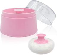 🍼 bpa-free baby powder puff box, large 2.8" fluffy body after-bath powder case, baby care face/body villus powder puff container, makeup cosmetic talcum powder container with hand holder - pink logo