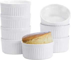 img 4 attached to 🍮 8 OZ Ramekins Set of 8 - Oven Safe Porcelain Souffle Dishes for Creme Brulee, Custard, Lava Cakes, Pudding, Flan. Mini Desserts and Small Baking Bowls