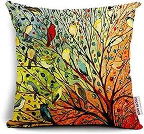 img 4 attached to 🖼️ QINU KEONU Oil Painting Birds Cotton Linen Throw Pillow Case Cushion Cover Home Sofa Decor 18x18 Inch