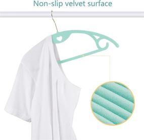 img 2 attached to 👗 50 Pack Sky Blue Velvet Clothes Hangers by ESEOE - No Shoulder Bumps, Ultra Thin Space Saving Design, Gold Swivel Hook - Ideal for Coats, Sweaters, Jackets, Shirts, Pants, and Dresses