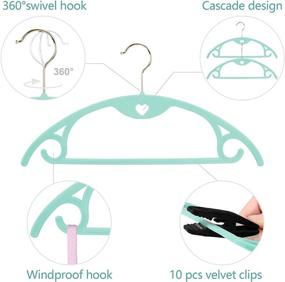 img 3 attached to 👗 50 Pack Sky Blue Velvet Clothes Hangers by ESEOE - No Shoulder Bumps, Ultra Thin Space Saving Design, Gold Swivel Hook - Ideal for Coats, Sweaters, Jackets, Shirts, Pants, and Dresses