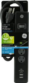 img 1 attached to 💡 GE 13478 Surge Protector: 4 Outlet, 3' Cord, 2 USB Ports, 450J, 1.0A, Black - Ultimate Power Protection!