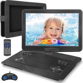 img 4 attached to 📀 Jekero 16.9" Portable DVD Player with 14.1" HD Swivel Screen - Car DVD Player with 5 Hours Rechargeable Battery, Travel-Friendly Design, Car Charger, Headrest Mount, USB/SD Card Input, Sync TV