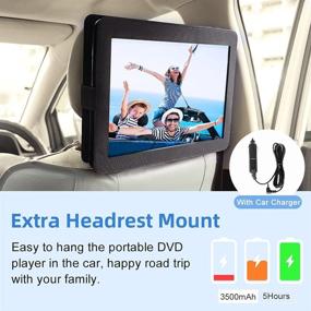 img 2 attached to 📀 Jekero 16.9" Portable DVD Player with 14.1" HD Swivel Screen - Car DVD Player with 5 Hours Rechargeable Battery, Travel-Friendly Design, Car Charger, Headrest Mount, USB/SD Card Input, Sync TV