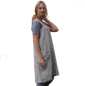 img 1 attached to Versatile Cross Back Cotton/Linen Blend Dress with Pockets for Women - Ideal for Baking, Cooking, Gardening, and More!