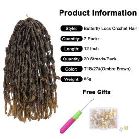 img 3 attached to 🦋 7 пачек бабочки False Locs крючковое волосы 12 дюймов короткое боб-омбре коричнево-истрескиваиые локоны водяной волны False Locs крючковое плетение волосы-удлинение мягкие локоны Pre-looped Pre-twisted плетения волос для женщин (1B/27#)