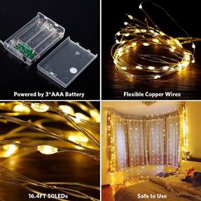 img 3 attached to 🔮 Copper Wire Starry Fairy Lights: Battery Operated String Lights for Bedroom, Christmas, Parties & More (16.4ft, 50 LEDs)