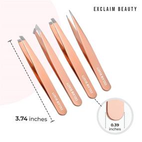 img 2 attached to 💫 EXCLAIM BEAUTY Rose Gold Tweezers Set - Precision Eyebrow & Ingrown Hair Removal Kit for Women & Men - Pack of 4 Stainless Steel Tweezers in Leather Case