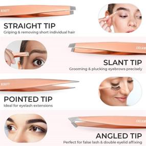 img 1 attached to 💫 EXCLAIM BEAUTY Rose Gold Tweezers Set - Precision Eyebrow & Ingrown Hair Removal Kit for Women & Men - Pack of 4 Stainless Steel Tweezers in Leather Case