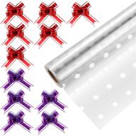 stobok cellophane wrap roll: 32 inch x 100 ft, white dot florist paper with pull bows ribbon - 3 mil thicken clear gift wrappings for flowers, basket, food, packing paper logo