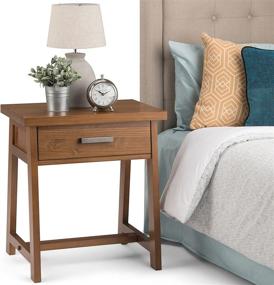 img 3 attached to 🛏️ SimpliHome Sawhorse 24" Wide Nightstand - Medium Saddle Brown Solid Wood, Rectangle with Storage Drawer - Modern Industrial Bedside Table for Bedroom