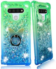 img 3 attached to Zase Design Case For LG K51/LG Reflect Clear Case Liquid Glitter Sparkle Bling Protective Cover 3D Floating Butterflies Waterfall Quicksand Shockproof W/Phone Ring (Gradient Green Blue)