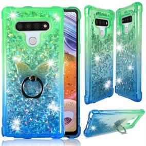 img 4 attached to Zase Design Case For LG K51/LG Reflect Clear Case Liquid Glitter Sparkle Bling Protective Cover 3D Floating Butterflies Waterfall Quicksand Shockproof W/Phone Ring (Gradient Green Blue)