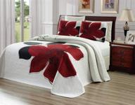 grand linen 3-piece fine printed oversize quilt set - reversible bedspread coverlet for full/queen size bed - burgundy red, black, white, floral design logo