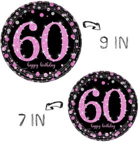 img 1 attached to 🎉 Trgowaul 60th Birthday Party Supplies - Pink and Black Paper Plates, Napkins, Cups, Tablecover Forks, Knives, and Spoons - Disposable, Ideal for 16 Guests and Party