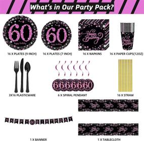 img 3 attached to 🎉 Trgowaul 60th Birthday Party Supplies - Pink and Black Paper Plates, Napkins, Cups, Tablecover Forks, Knives, and Spoons - Disposable, Ideal for 16 Guests and Party