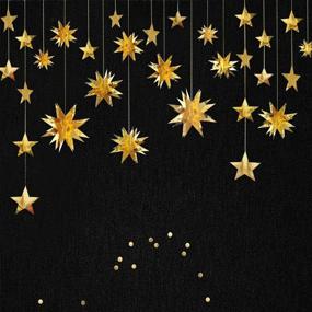 img 4 attached to 🎉 Shimmering Pinkblume Gold Party Decorations Kit: Star Paper Garland & Metallic Hanging Bunting for Celebrations, Birthdays, Weddings, and more! (4-Pack)