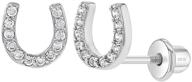 🐴 925 sterling silver cubic zirconia horseshoe screw back earrings - stylish studs for girls, toddlers to pre-teens - elegant jewelry for daily wear logo