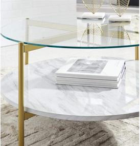 img 3 attached to ☕️ Contemporary Round Coffee Table with Glass & Faux Marble, White & Gold - Signature Design by Ashley Wynora